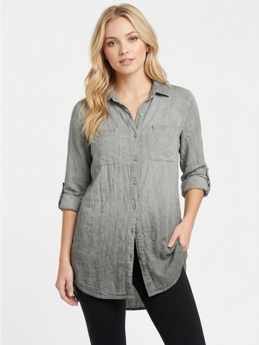En Creme grey button down tunic size medium - Picture 1 of 5
